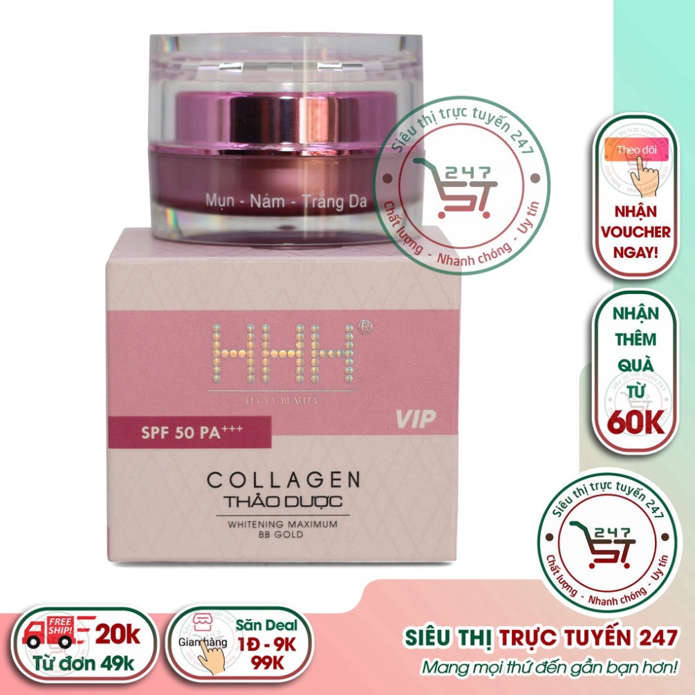 Kem mụn nám trắng da collagen thảo dược HHH (hồng) chăm sóc da tại nhà hiệu quả