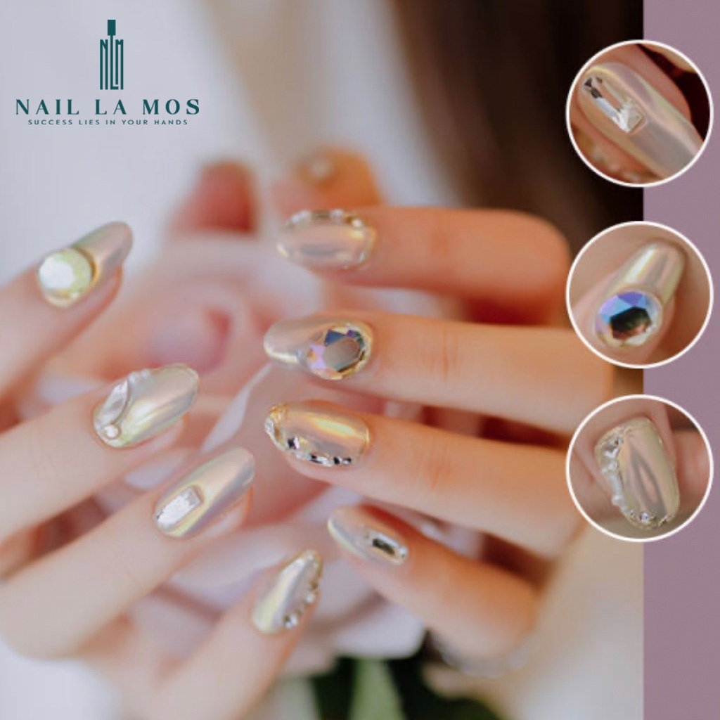 Bột tráng gương trong suốt ánh ngọc trai dạng nén bám móng lên màu đẹp loại xịn