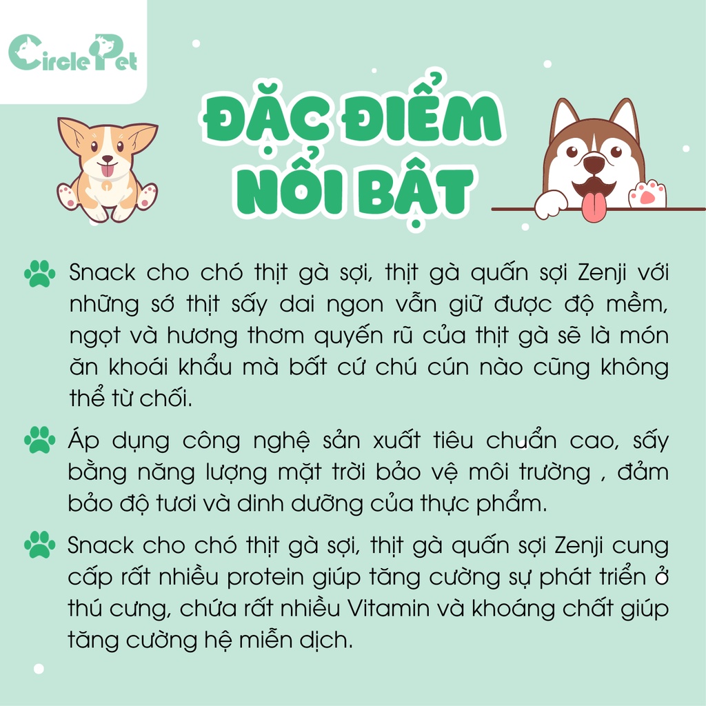 Snack Cho Chó Thịt Gà Sợi, Thịt Gà Quấn Sợi Zenji Bổ Sung Protein Tăng Cường Miễn Dịch 150g - Circle Pet