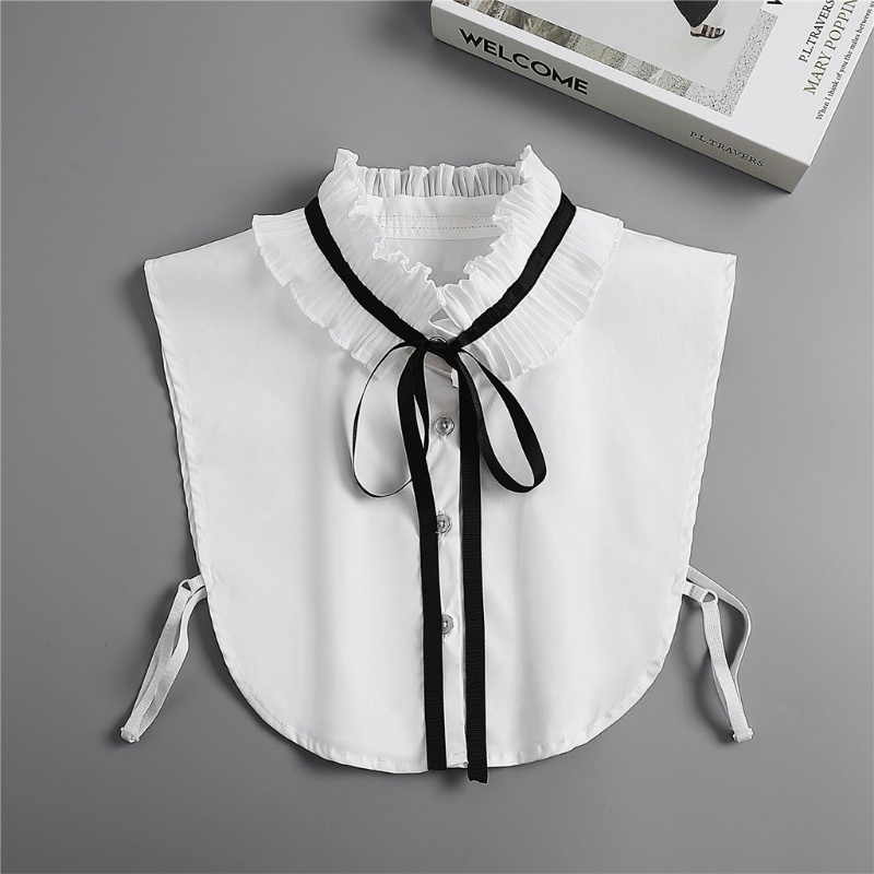 Cổ áo sơ mi trắng xếp ly thắt nơ phong cách vintage thanh lịch cho nữ | BigBuy360 - bigbuy360.vn