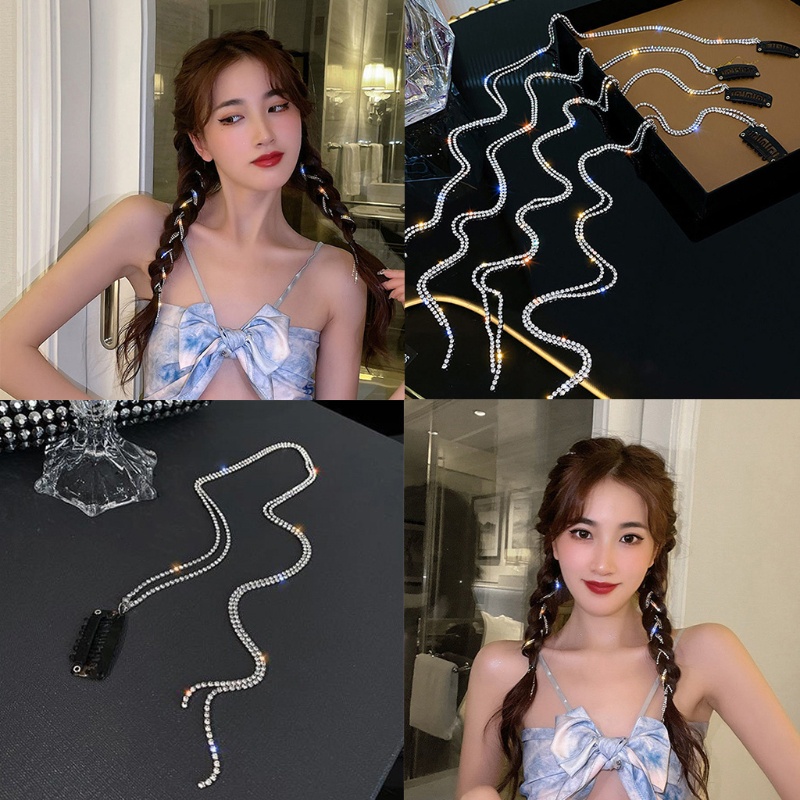 Kẹp Tóc Đuôi Ngựa Dạng Chuỗi Hạt Pha Lê Lấp Lánh