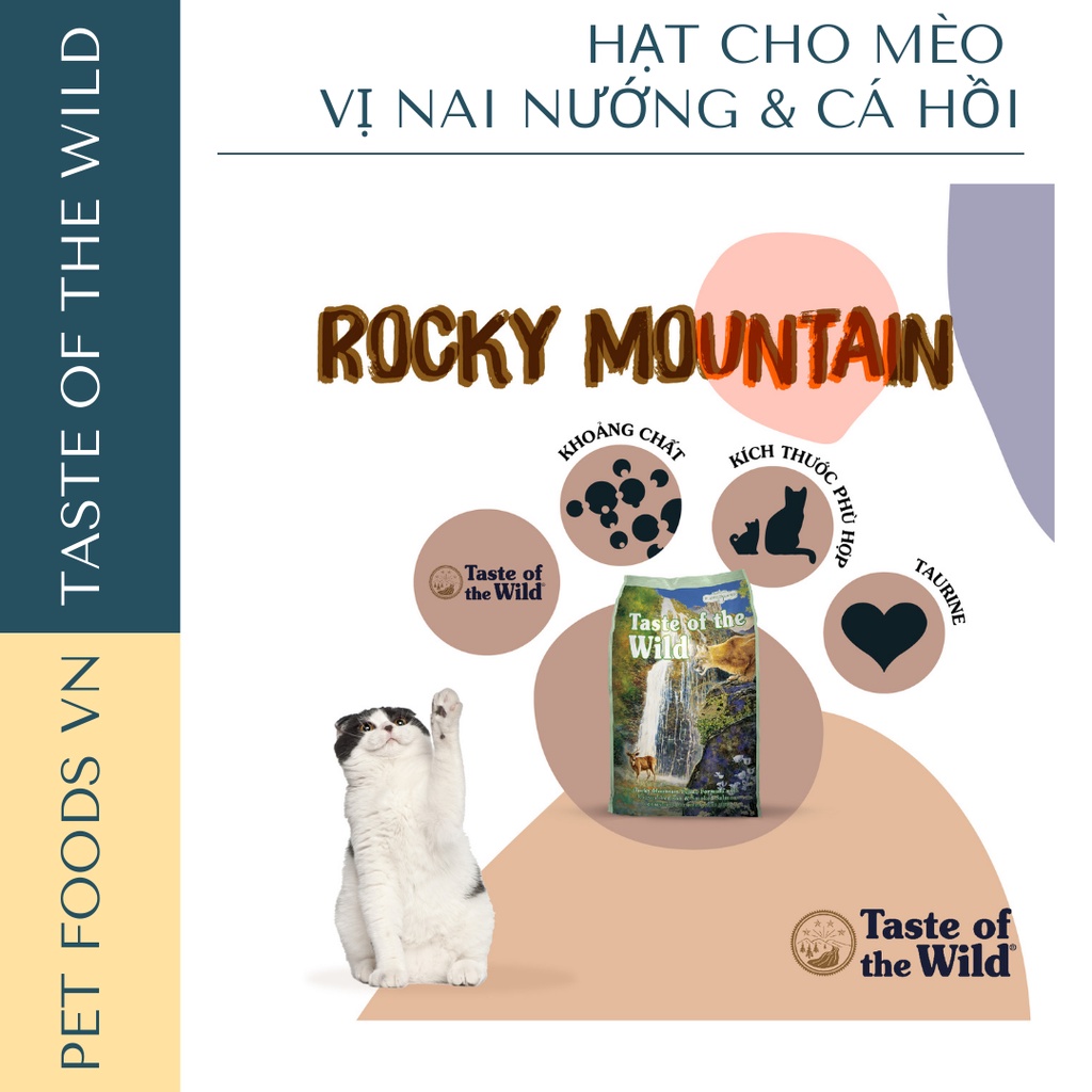 Hạt cho mèo TASTE OF THE WILD Rocky Mountain 500g vị Nai Nướng &amp; Cá Hồi Xông Khói