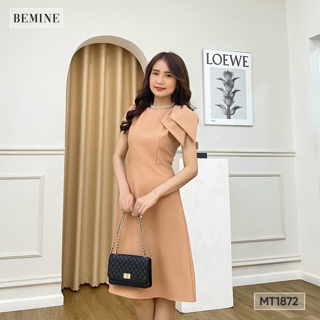Đầm nữ dáng xòe thiết kế dự tiệc tay búp nơ vai sang trọng BEMINE MT1872DA