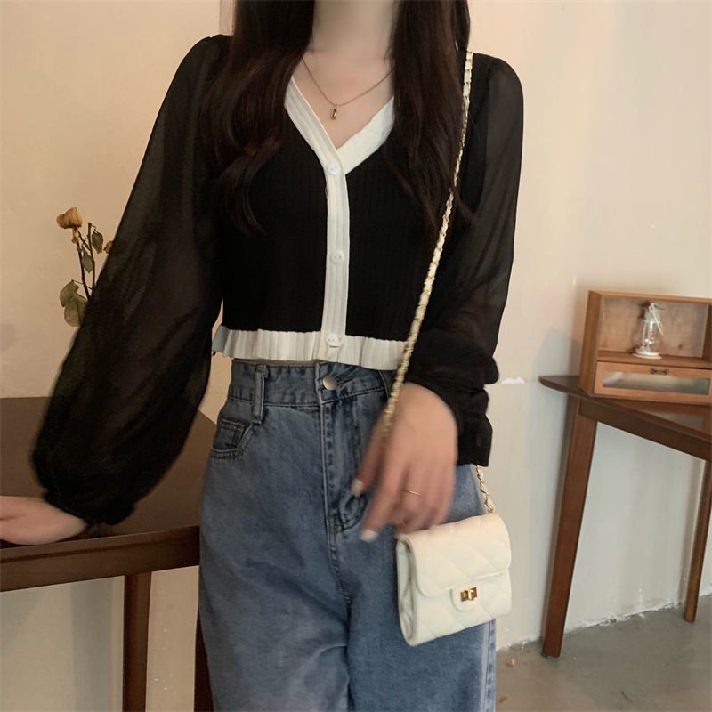 Áo cardigan Dệt Kim Tay Phồng Phong Cách Hàn Quốc Thời Trang Mùa Thu Mới Cho Nữ