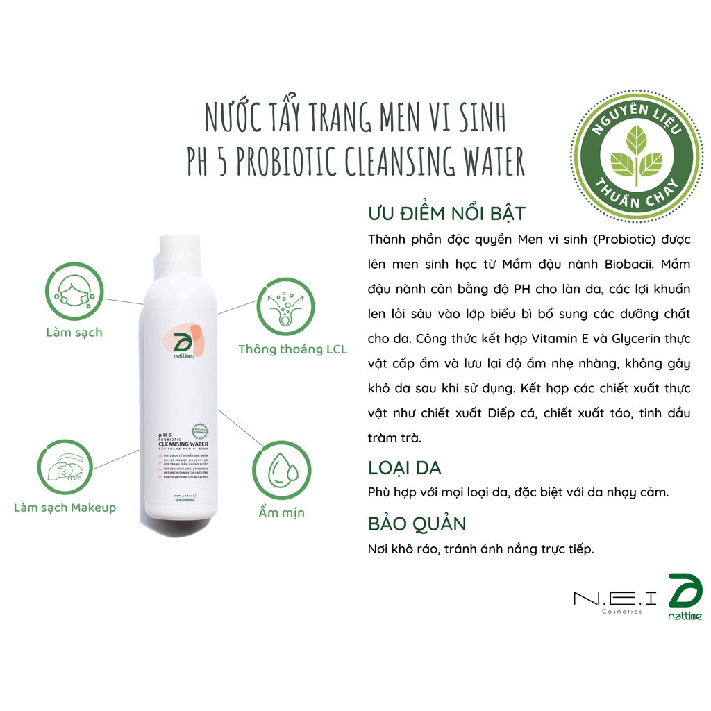 Nước tẩy trang Thuần chay Men vi sinh NATTIME - Tẩy trang lành tính - 250ml | BigBuy360 - bigbuy360.vn