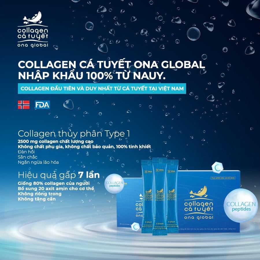 [MUA 5 TẶNG 1] 01 HỘP Collagen cá tuyết Nauy - ONA GOBAL làm đẹp da, da săn chắc, căng bóng,ẩm mượt hộp 30 gói