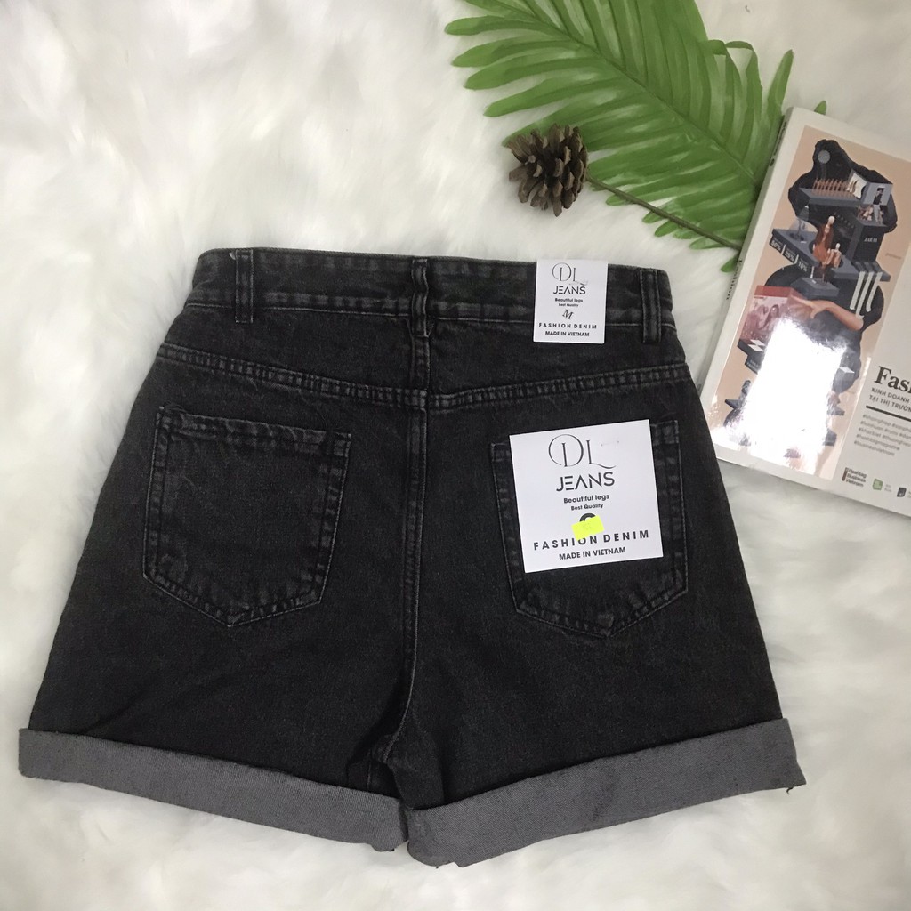 Quần short jean nữ ống rộng 1 khuy vải jean đen khói lạnh cực trend F63