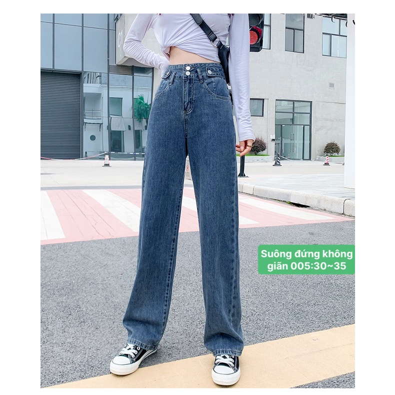 NEW Bigsize  Quần Ống Suông Nữ - Lưng Siêu Cao / Jean Ống Rộng đẹp. Đen,Xanh, Sáng, Xám 2Nút 2Đai. Dài 1m05