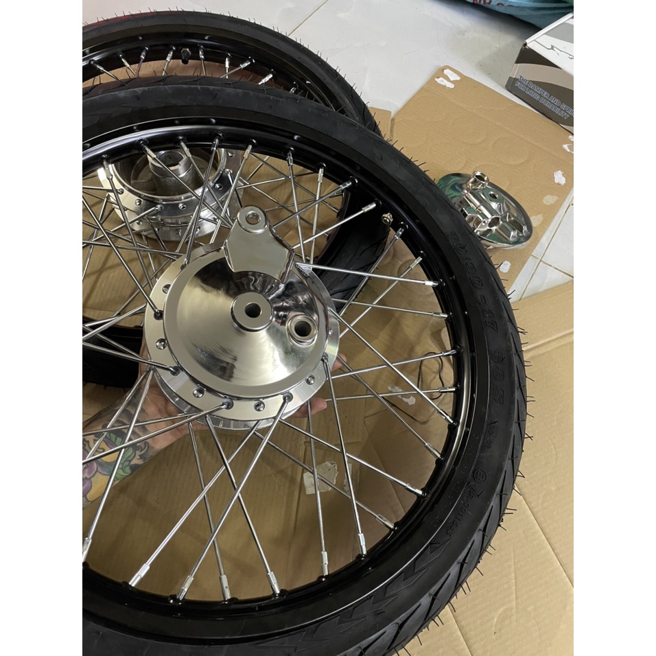 Bộ CDN dành cho wave và dream căm osaka đùm crom niềng nhôm đen solute  kèm má crom full vỏ ruột 60/90 và 70/90