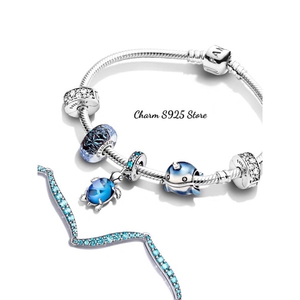 combo bộ vòng tay charm pan mềm mix 5 hạt charm đại dương xanh bạc s925