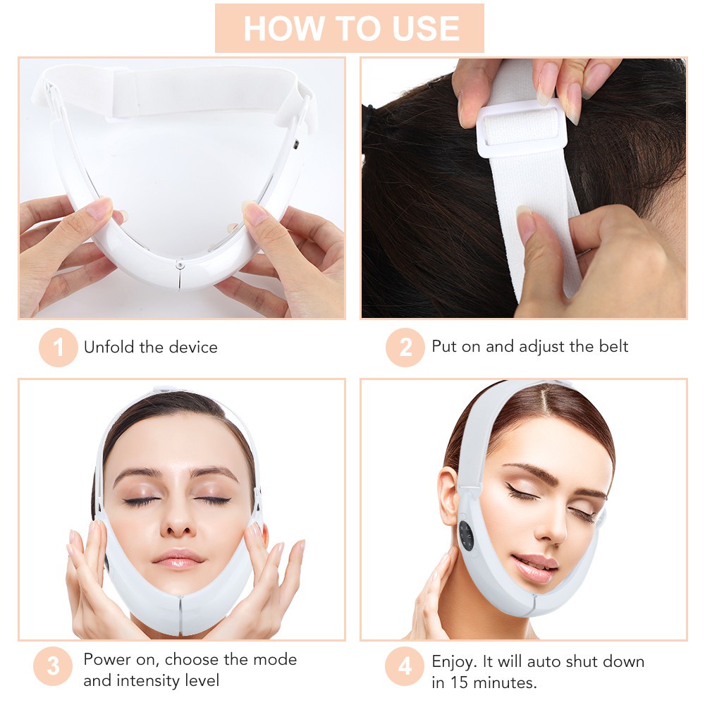 Đai Rung Massage Mặt Làm Thon Gọn Tạo Gương Mặt Chữ V Có Đèn LED Photon 5 Chế Độ Dòng Điện Cực Nhỏ