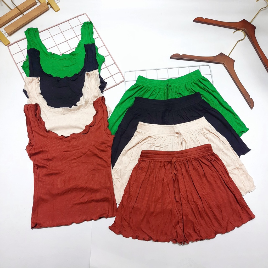 Bộ đùi 3 lỗ nữ viền bèo thun tăm, set đồ ngủ sexy co giãn mát lạnh BBN001