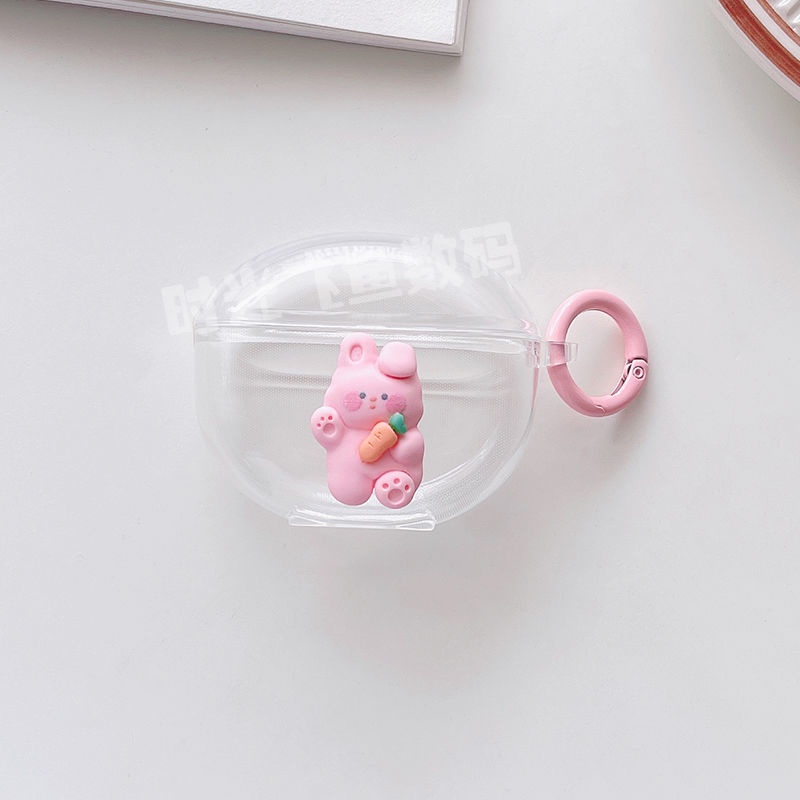 Vỏ Bảo Vệ Hộp Sạc Tai Nghe OPPO Enco Air 2 Mềm Trong Suốt Đính Nơ Và Ngọc Trai Có Dây Đeo