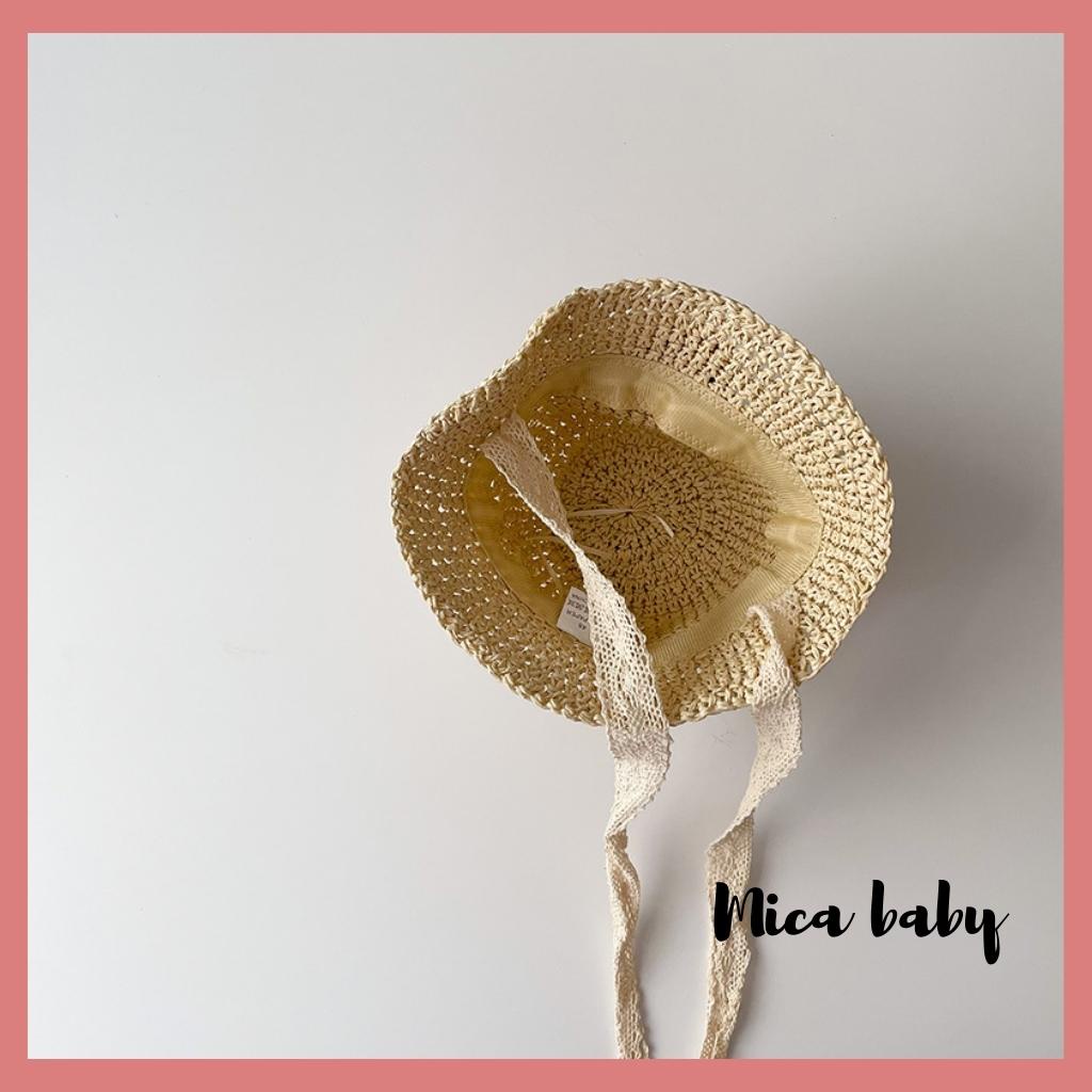 Mũ bucket chất cói mềm đính gấu bông xù dễ thương cho bé MH178 Mica Baby