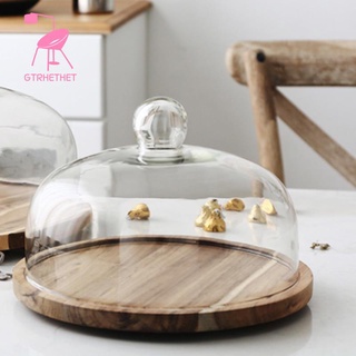 Khay đựng bánh kem/ trái cây bằng gỗ tre trong suốt có nắp xoay được
