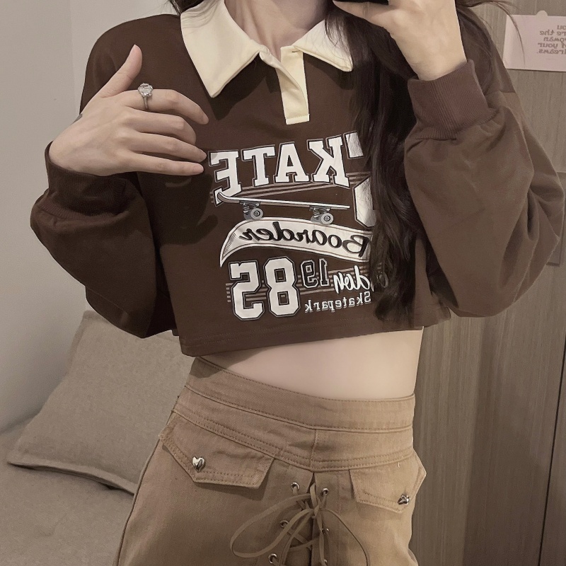 Áo Nỉ Nữ Dài Tay Cổ Bẻ Form Rộng Thời Trang Hàn