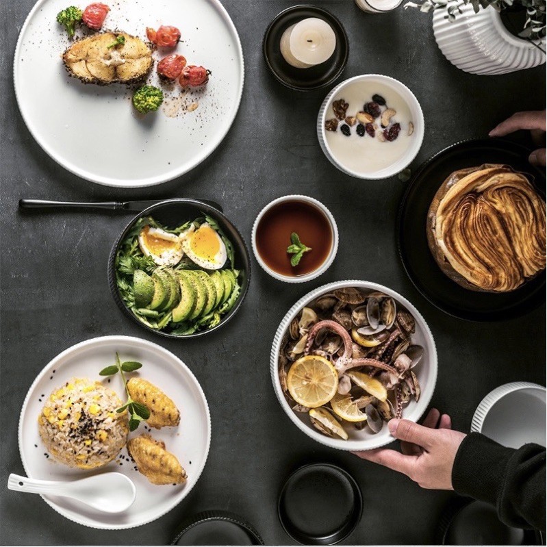 Đĩa gia vị sứ trắng , đen Cruise, Chén đựng nước chấm đồ ăn kèm sứ cao cấp, bát gia vị nước chấm