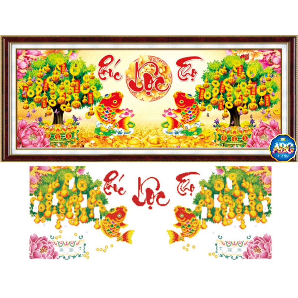 Tranh thêu phúc lộc thọ KT:110x50cm,tranh chưa thêu.Tặng kéo và xỏ chỉ.