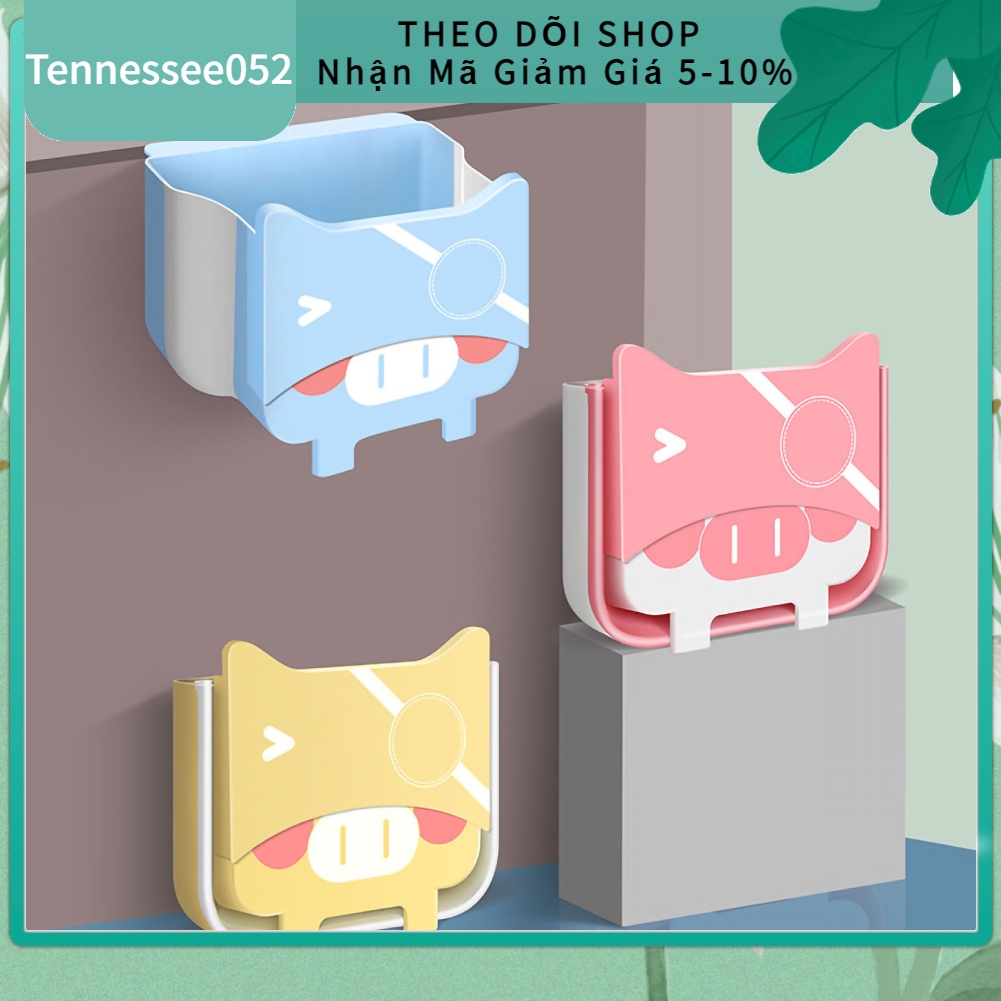 Thùng rác nhựa treo tủ bếp gấp gọn treo tường hoạt hình lợn đa chức năng