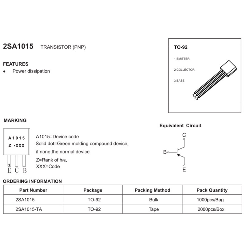 Điện Trở Âm Thanh Toshiba C1815-Y A1015-Y 2SC1815-Y / 2SA1015-Y Chất Lượng Cao