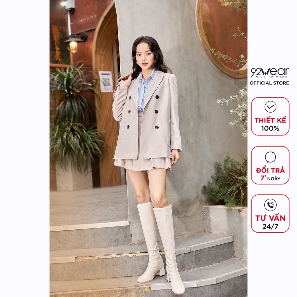 Áo vest nữ 92WEAR, thiết kế hàn quốc dài tay túi ốp hai hàng cúc thanh lịch, trẻ trung VDW1170 | BigBuy360 - bigbuy360.vn