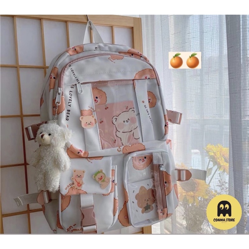 [Hot new]  Balo đi học Hàn Quốc hình gấu xinh cute  HÀNG CÓ SẴN  2túi trong ver 2 ✨