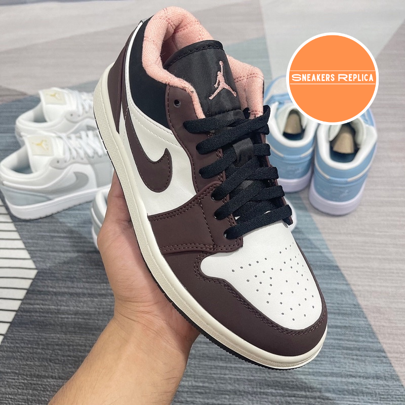 Giày sneaker Jordan 1 Low, Giày thể thao nam nữ JD1 Low Mocha Brown - Fullbox kèm dây phụ