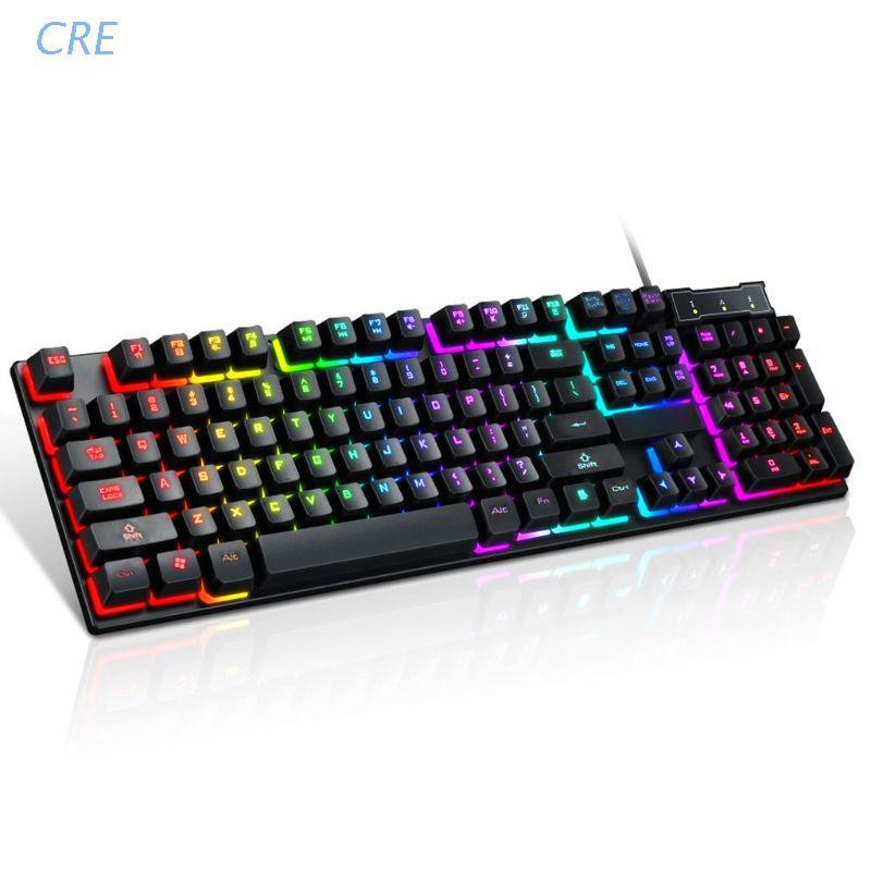 CRE  USB Wired Gaming Keyboard 104 Keys Mechanical Feeling Gamer Keyboard for Computer Laptop
