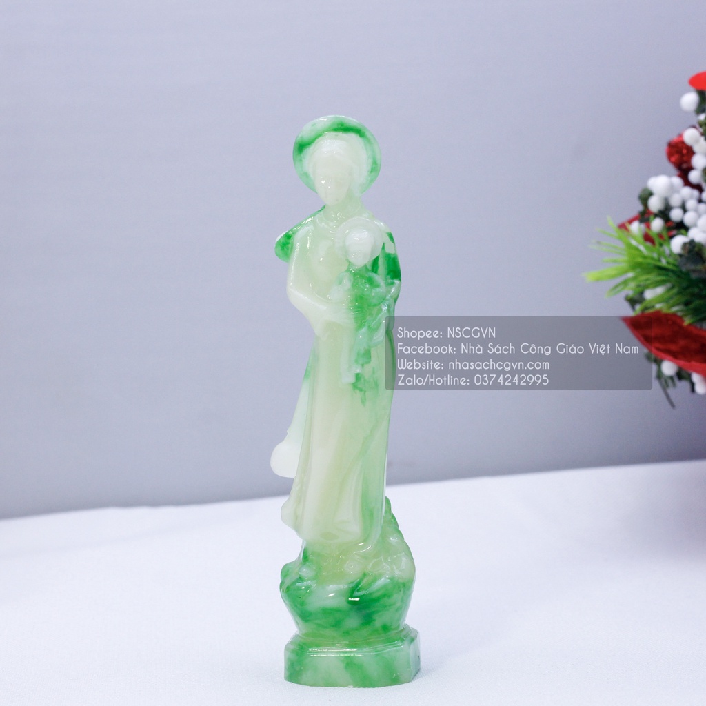 Tượng màu cẩm thạch Đức Mẹ La Vang - Mẹ Maria 13cm để xe ô tô, để bàn N36-2 Quà tặng Công Giáo