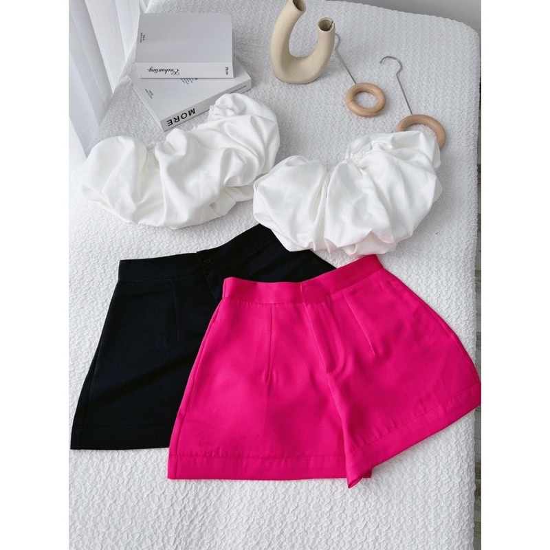 Set Áo Bí Trắng Kèm Quần Tacta Hồng,Đen (Freeship) Áo Cup Bí Bồng + Short