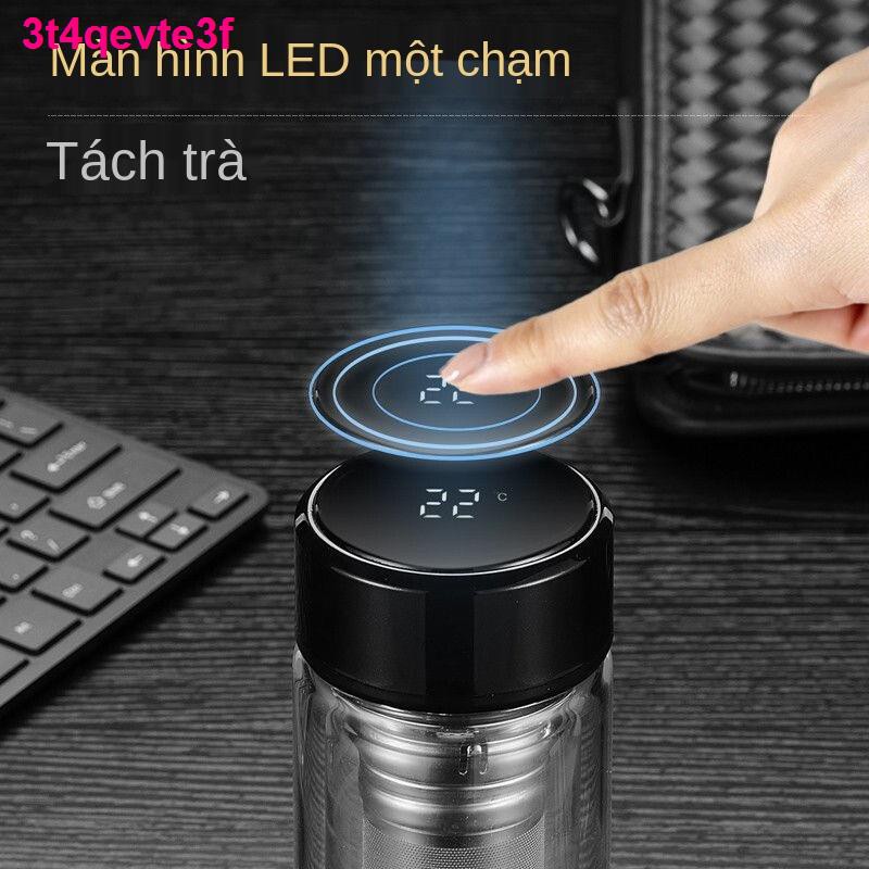 chai tràCốc thủy tinh hai lớp nhiệt độ hiển thị thông minh tách trà cao nước xe hơi cấp cho nam và nữ