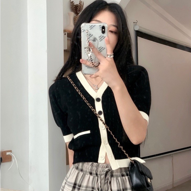 Áo khoác cardigan dệt kim dáng ngắn thời trang mùa hè xinh xắn cho nữ | BigBuy360 - bigbuy360.vn