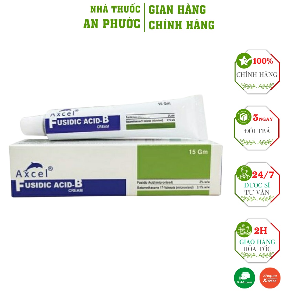 Bôi ngoài da Axcel Fusidic Acid-B Cream ⚡ CAM KẾT CHÍNH HÃNG ⚡Làm giảm V.iê.m da, dị ứng hiệu quả(15g)