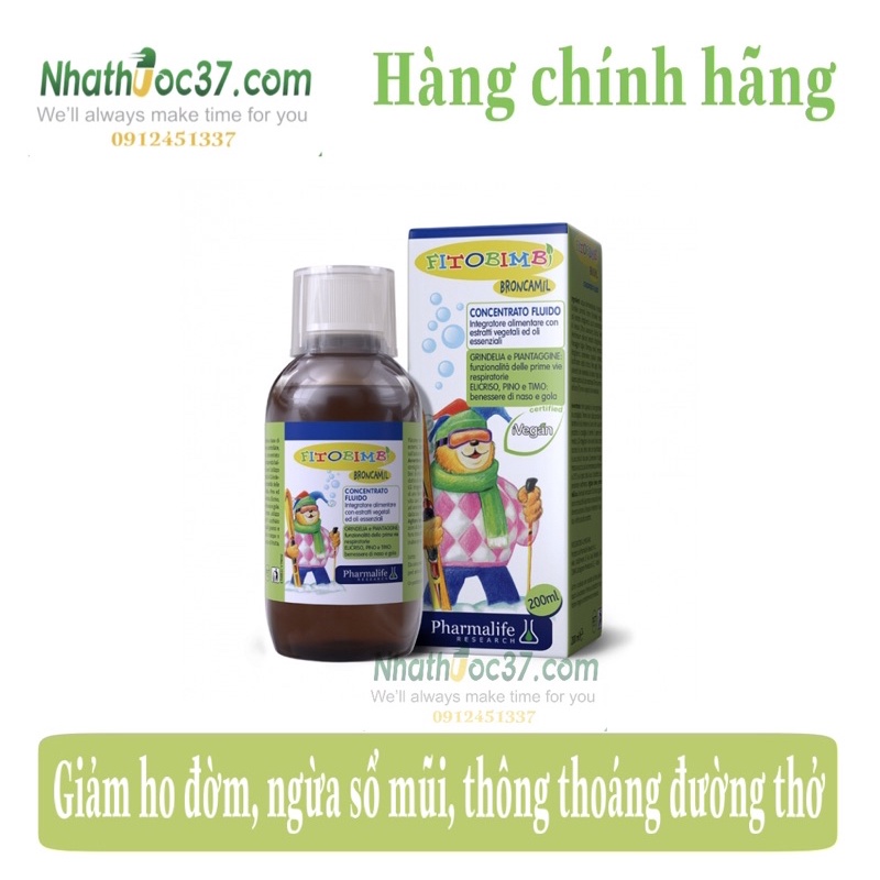 Siro ho Fitobimbi Broncamil 200ml giảm ho ba tác động, hết ho đờm, giảm kháng sinh