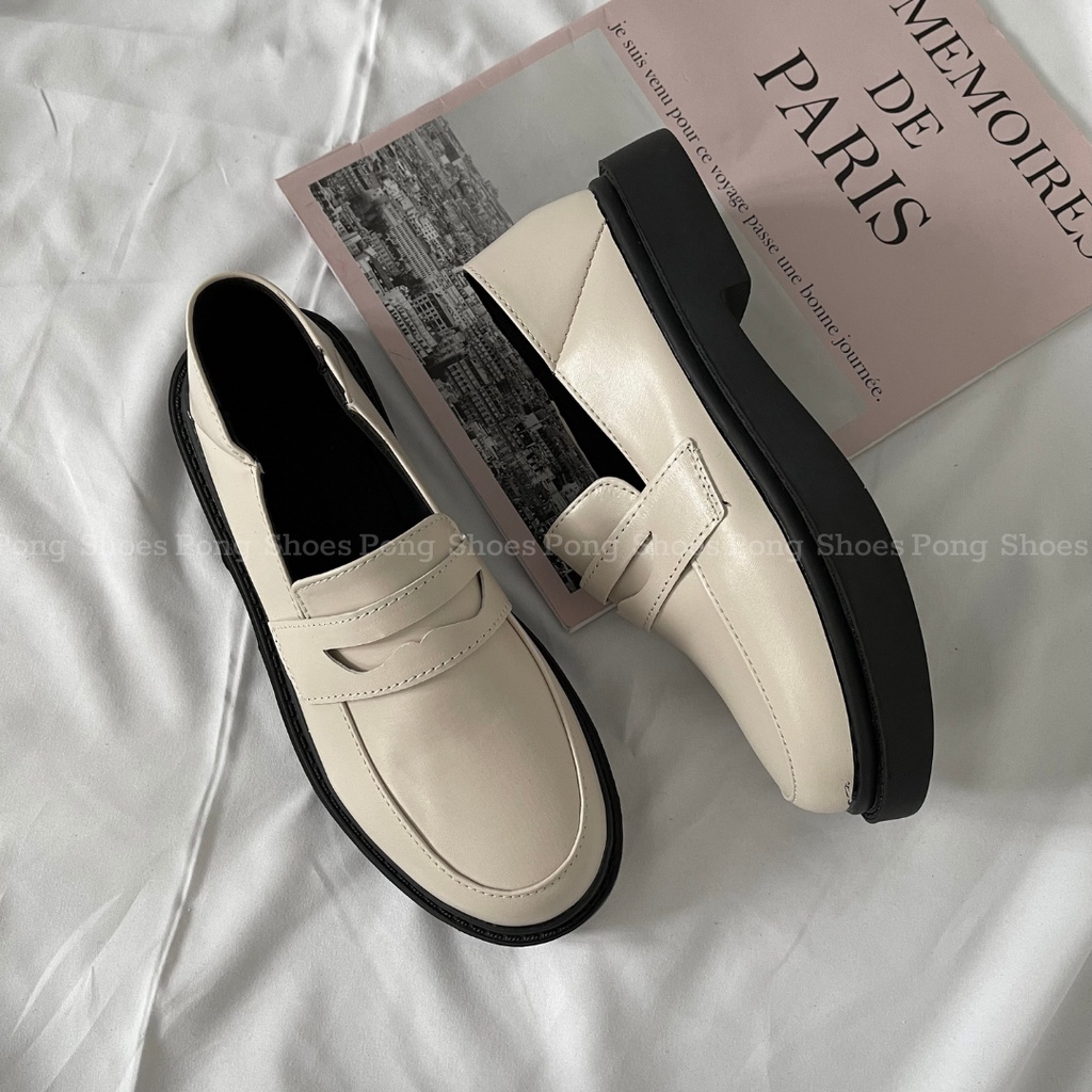 Giày Loafer Pong Shoes phong cách Ulzzangs màu đen, be, nâu FULL HỘP 1304