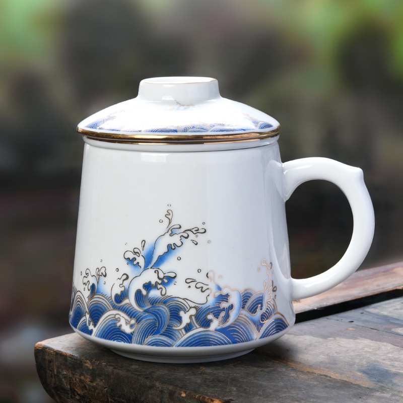Ly cốc sứ pha trà có lõi lọc và nắp đậy dung tích 440 ml