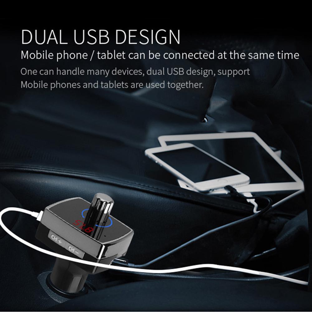Thiết bị thu phát Bluetooth phát nhạc và đài FM với 2 cổng sạc USB cho xe ô tô