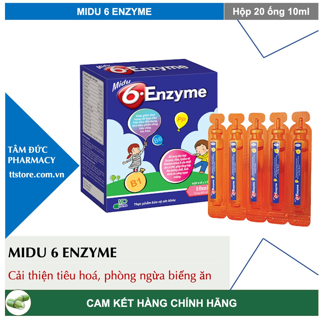 MIDU 6 ENZYME [Hộp 20 ống 10ml] - Hỗ trợ tiêu hoá, cải thiện biếng ăn ở trẻ [midu 6 enzym / laminkid]