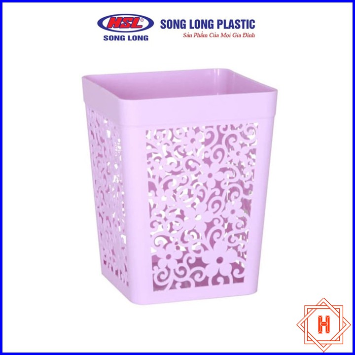 Song Long Plastic Giỏ nhựa đựng rác vuông Hàn Quốc hoa văn cao cấp { H }