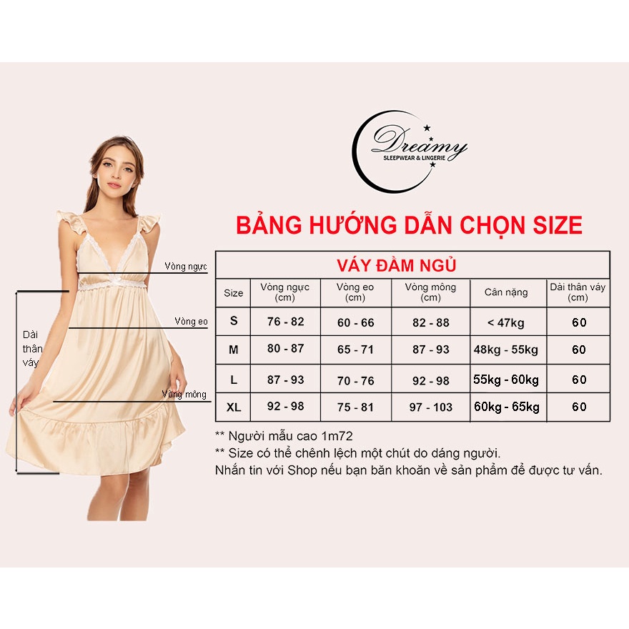 Váy ngủ sexy, đồ ngủ nữ dáng xòe phối tay cánh tiên bèo đuôi Dreamy VX19