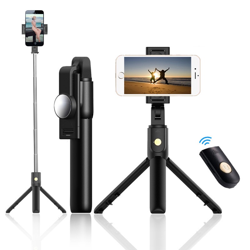 Gậy Chụp Ảnh Tự Sướng (Selfie), Tripod K10s + Remote Bluetooth (Có Gương) Cao Cấp