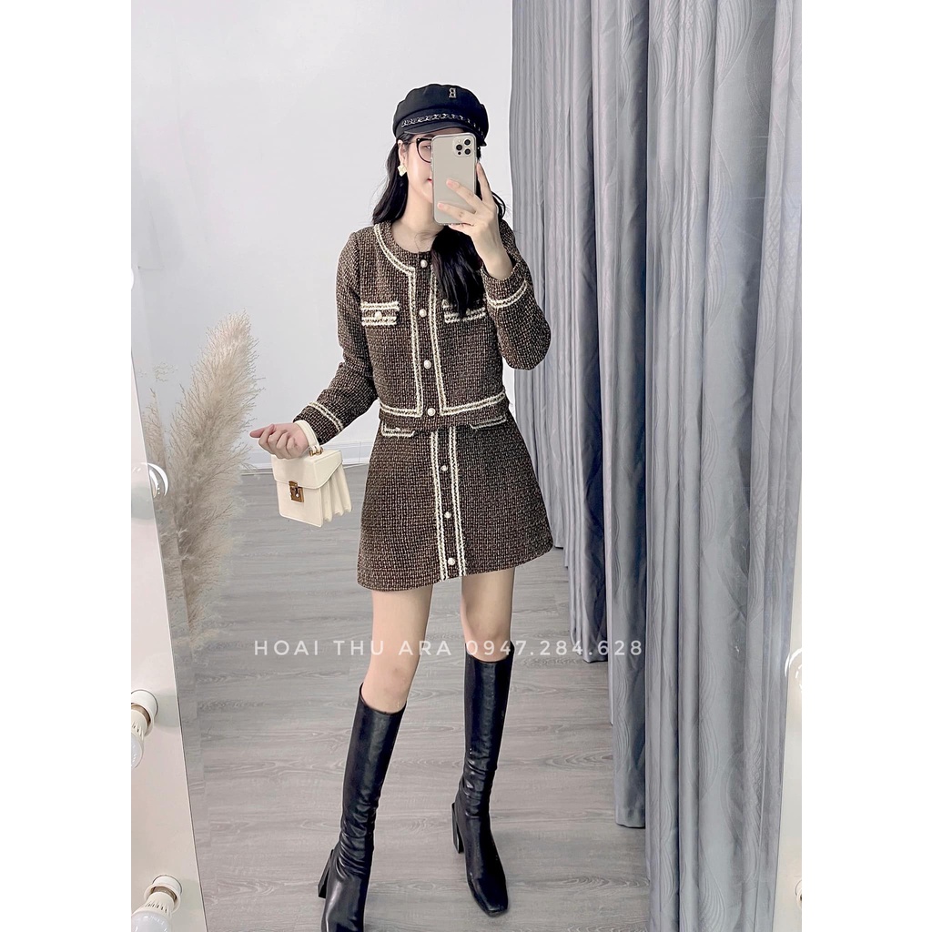 Set dạ Tweet viền cúc bọc sang chảnh cao cấp Ara store S11 | BigBuy360 - bigbuy360.vn