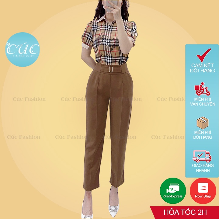 Quần baggy nữ CÚC FASHION begy lưng cạp cao vải tây from dài đẹp thời trang âu công sở màu đen đi học khuy chữ U Q684