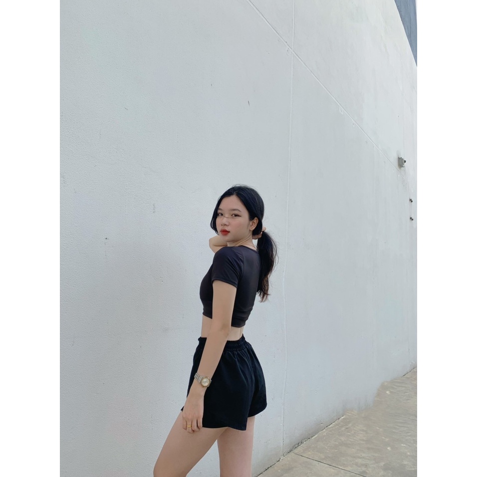Áo croptop cộc tay tập gym yoga aerobic nữ vải thun poly cao cấp- đồ tập gym yoga nữ