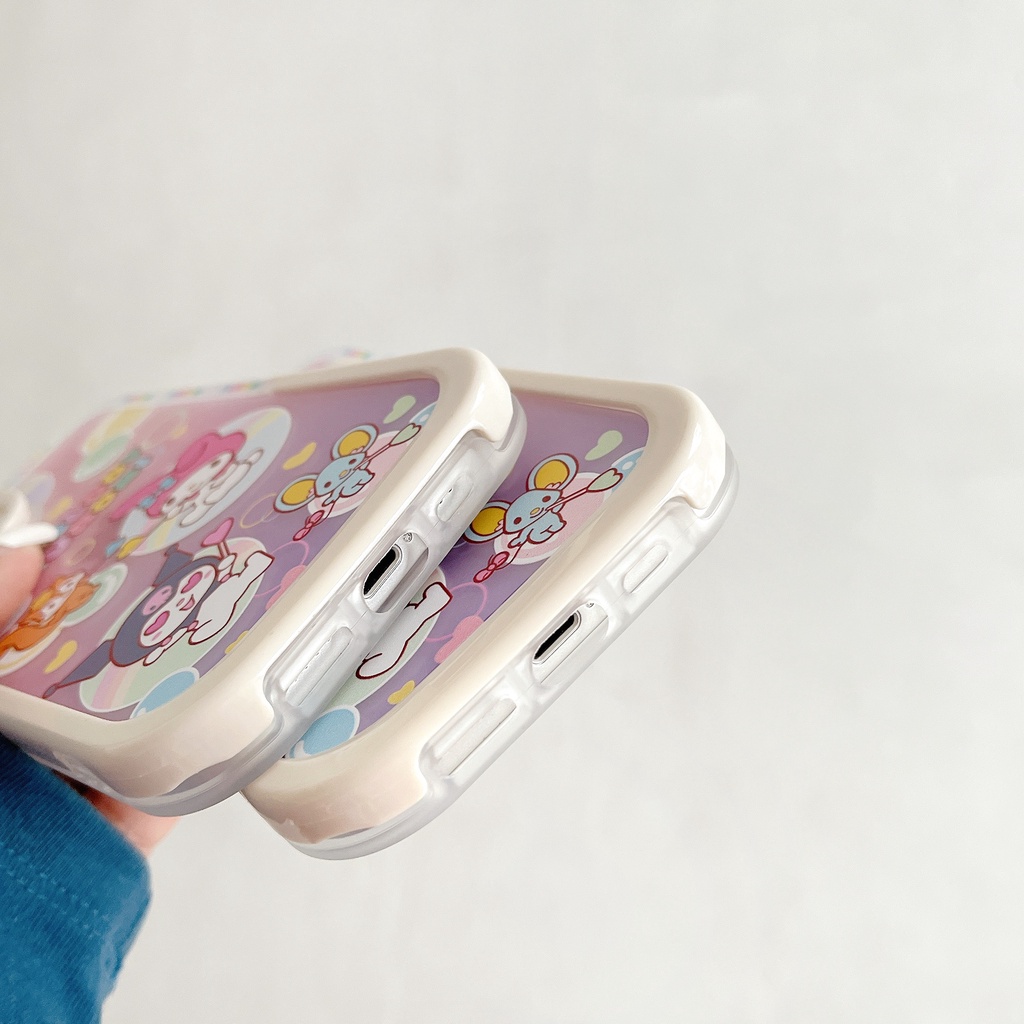 Ốp Điện Thoại Họa Tiết Kuromi and Melody Dễ Thương Chống Sốc Kèm Giá Đỡ Cho Iphone