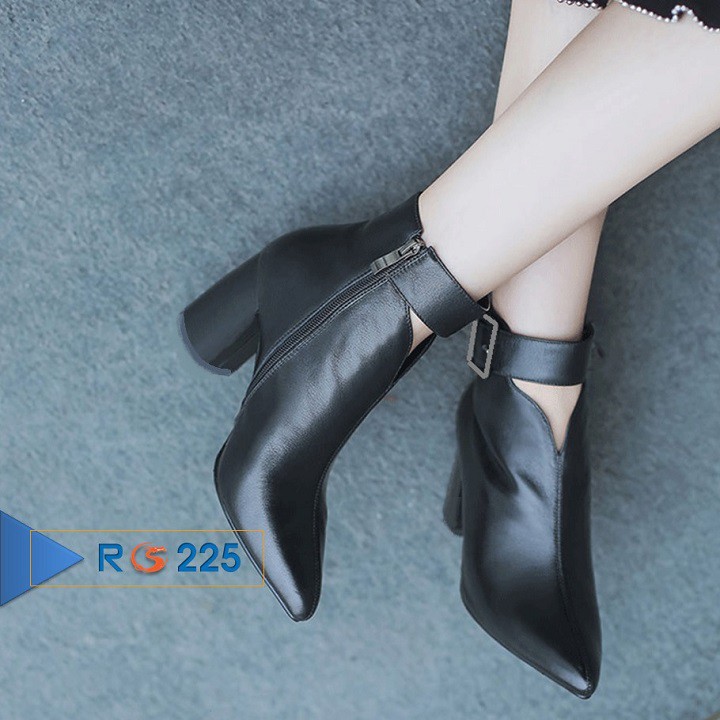Giày boots nữ cổ ngắn 7p hàng hiệu rosata đẹp màu đen thời trang ro225