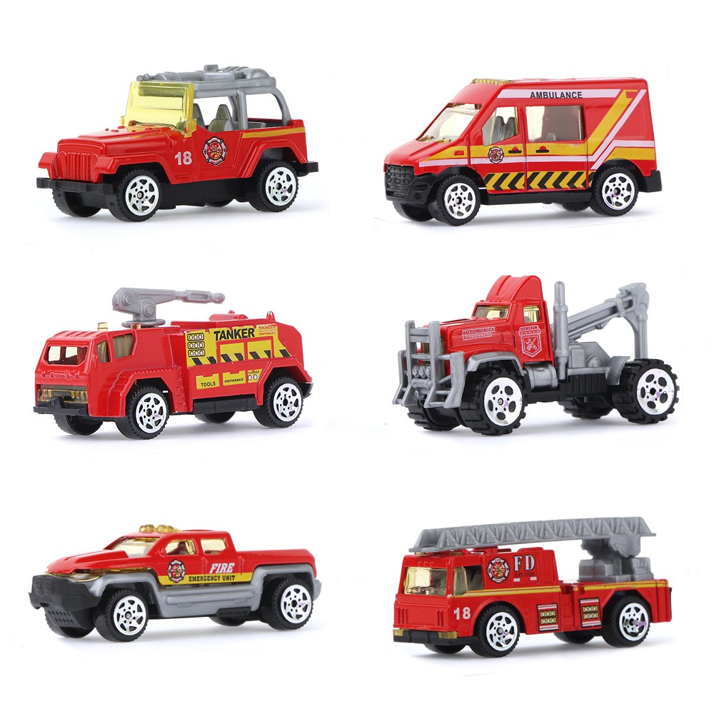 Bộ 6 xe cứu hoả 1/64 đúc bằng hợp kim