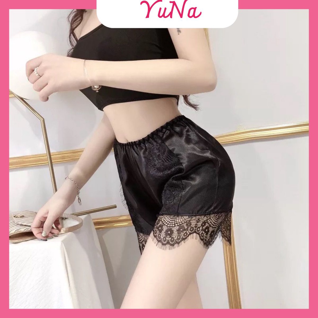 Quần đùi nữ chất liệu lụa satin mềm mại phối ren sexy quyến rũ gợi cảm mặc được nhiều kiểu, phụ kiện thời trang MAIKA