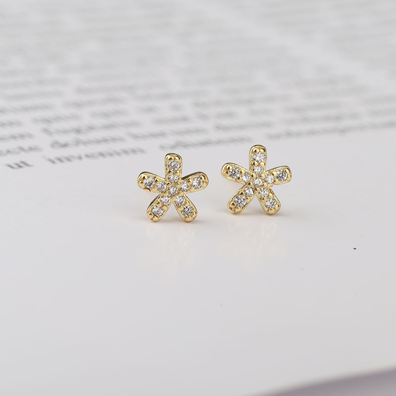 Bông Tai Hình Cánh Hoa Đính Đá Zircon Thời Trang Cho Nữ