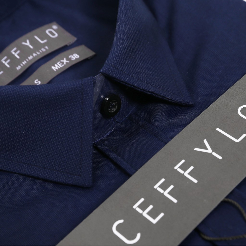 Áo sơ mi dài tay xanh navy trơn CEFFYLO chất liệu thoáng khí giữ form cực tốt